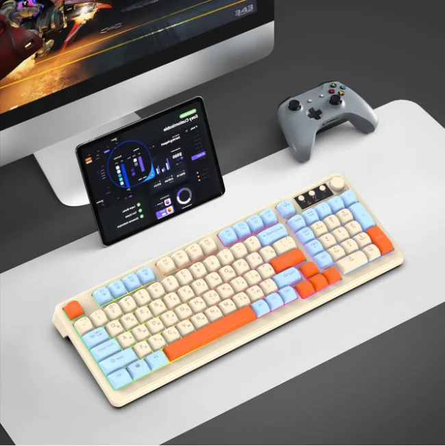 Wireless Bluetooth Keyboard with Multi-function Media Keys,RGB Rainbow Backlit,Floating Keycaps,Mechanical Feel,for Gaming&Offic