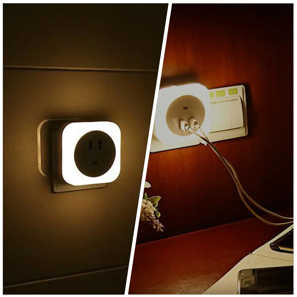 Dual USB Night Light Night Lamp Sensing Plug LED Lamp for Bedroom Bedside Kids Room Practical Home Use