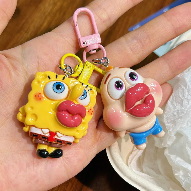 SpongeBob SquarePants Cartoon Funny Red Lips Sausage Mouth Keychain Patrick Star Pendant Backpack Accessories Best Friend Gift
