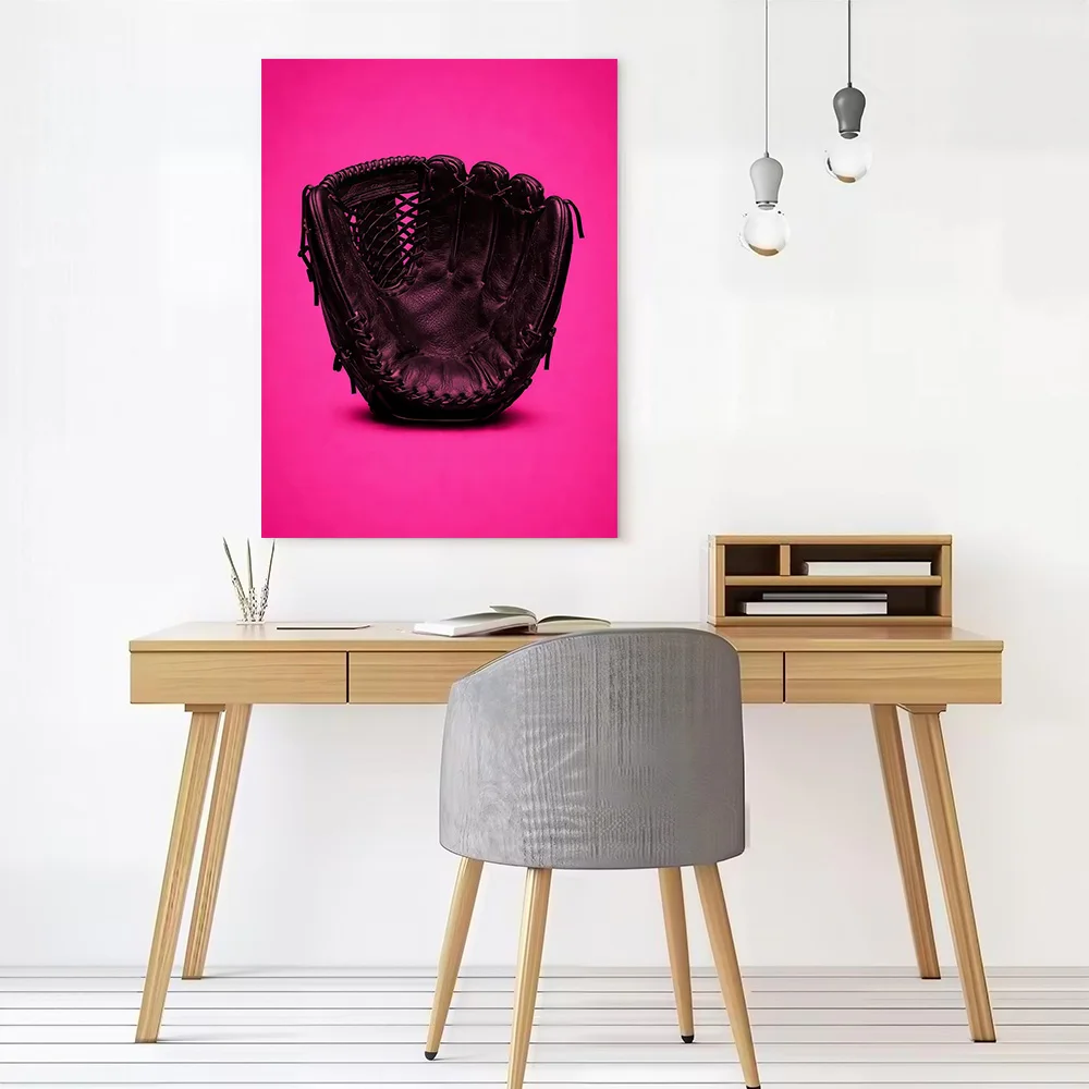 Black Baseball Glove on Pink Background Canvas Poster Wall Art Customizable High Quality Printed Picture for Gamer Decoration