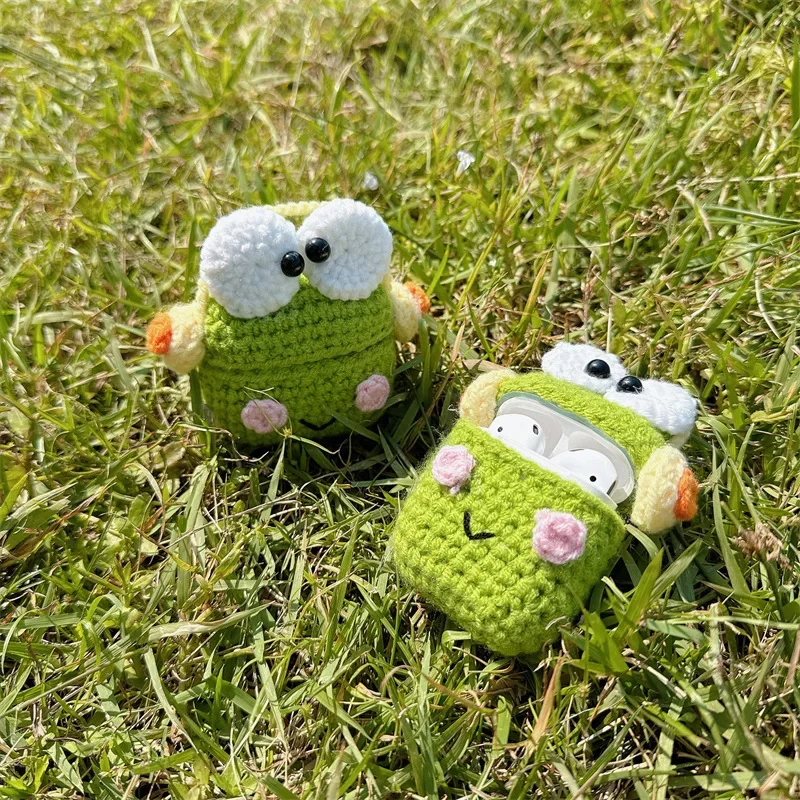 Cute Knitted Frog Case for AirPods 4 Airpod 1 2 3 Pro Pro2  Bluetooth Earbuds Charging Box Protective Earphone Case Cover