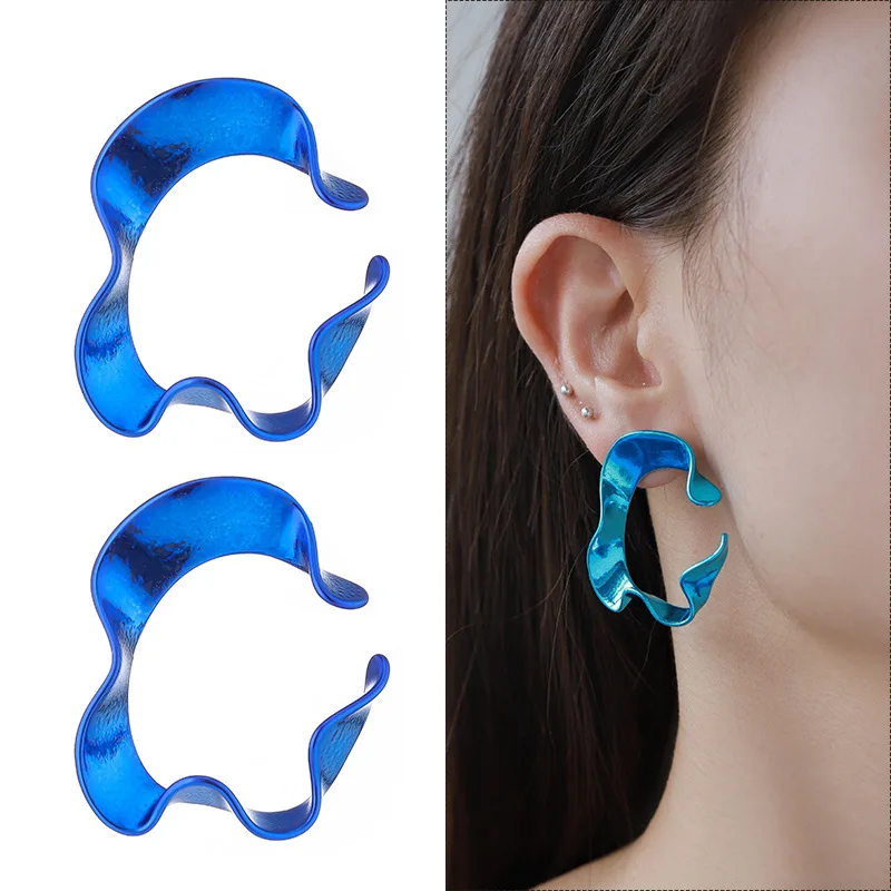 Kinger, cyberpunk metallic rose red abstract shape exaggerated earrings statement earrings