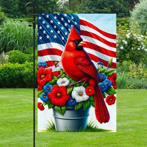 Patriotic Cardinal Floral 4th of July American Flag Garden Flag