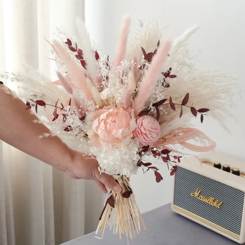 Dried Flowers Fluffy Pampas Bridal Wedding Arrangement Bouquet Natural Bunny Rabbit Tails Grass Flower Boho Home Decoration