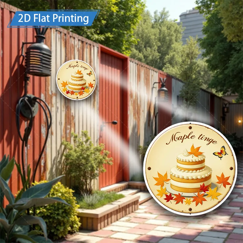 1 targa in metallo da 8x8 pollici "autunno Arce Tinge Cake 2D stampa piatta targa in metallo per la decorazione domestica"
