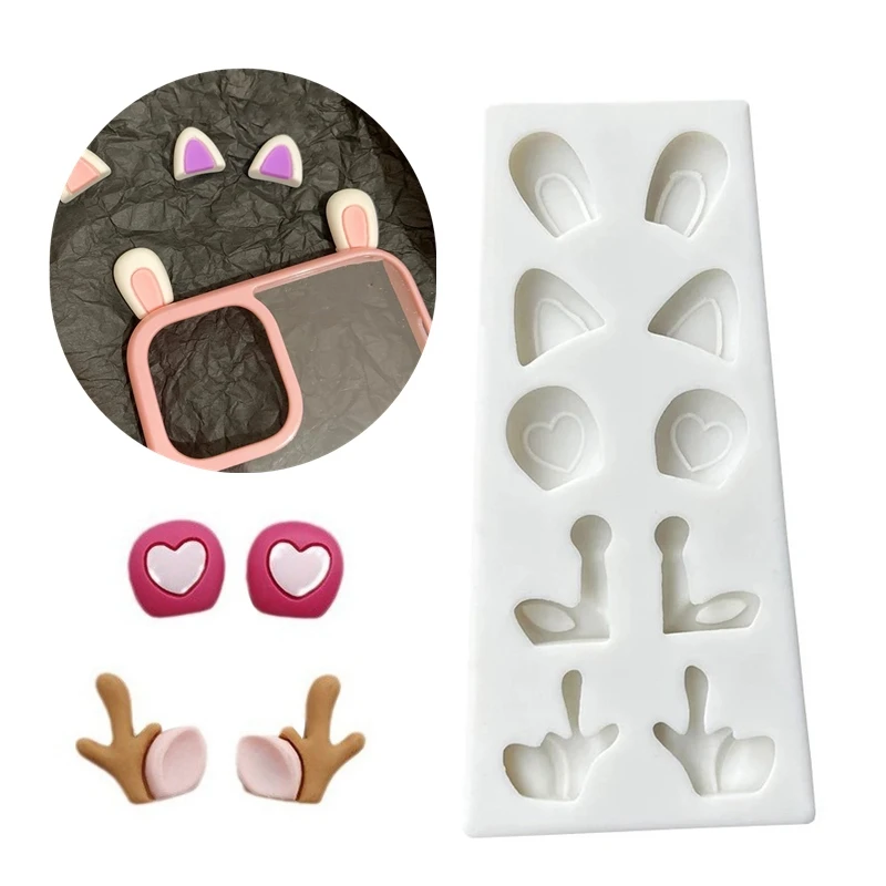 1pc Animal Rabbit Bear Cat Ears Silicone Mold DIY Resin Items Scrapbook Accessories Phone Case Decoration Making Tool