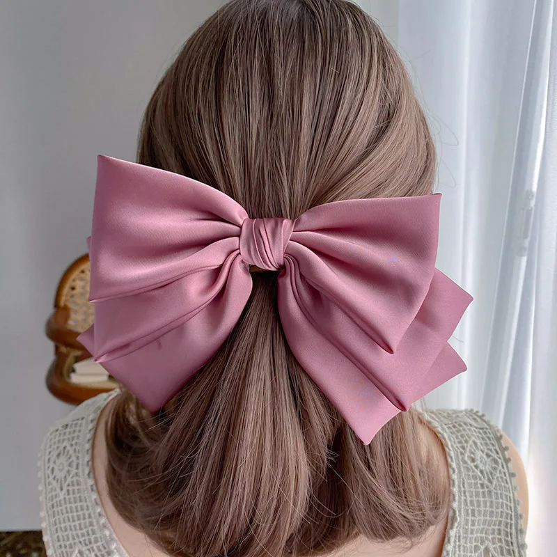 

Fashion Large Bow Hairpin For Girls Summer Big Bowknot Stain Bow Barrettes Women Solid Color Ponytail Clip Headwear Hair Accesso