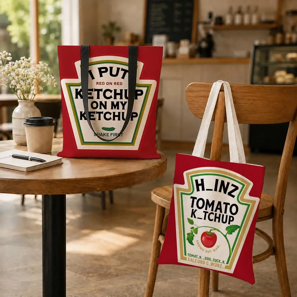 Sacs de rangement pour étiquettes de ketchup Art F-Funny, sacs de courses réutilisables, esthétiques et uniques, sac fourre-tout en toile de grande capacité