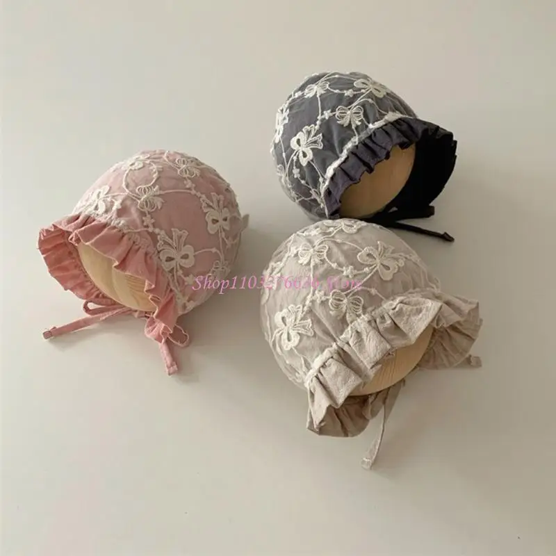 

R6FD Lace Hat Toddler Beach Sun Hats Girl Infant Soft Cotton Bonnet