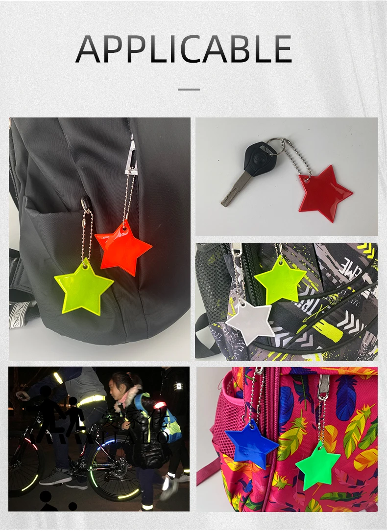 Colorful Star Reflective Keychain Bag Pendant Accessories Reflector Keyrings For Visible Safety Night Traffic Safety Reflector