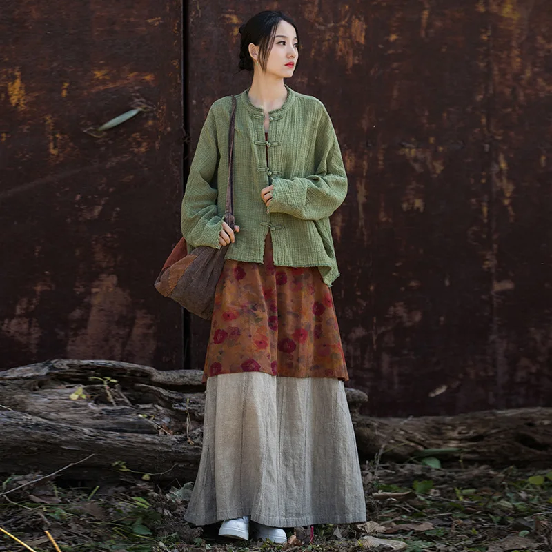 

Cotton and linen new wrinkled texture fried color old buckle home travel meditation jacket fashion casual versatile simple tempe