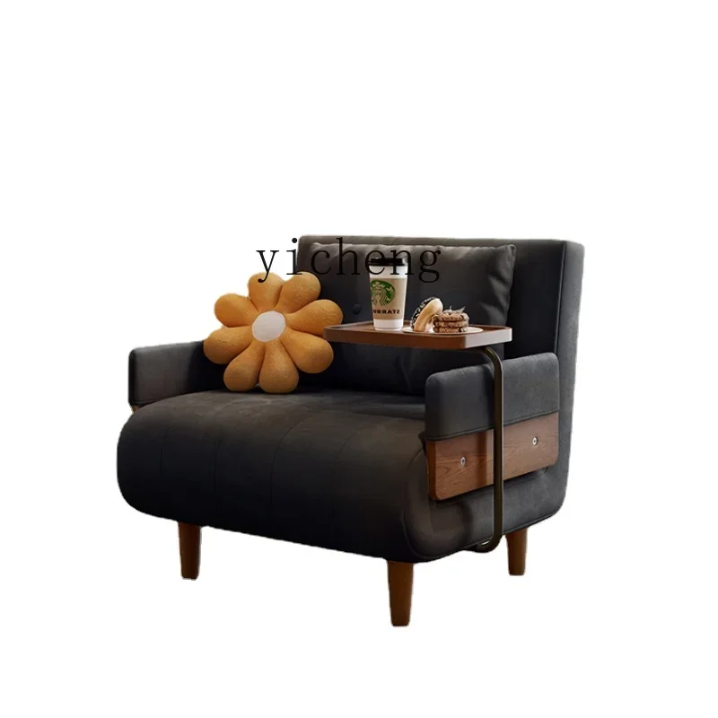 ZZf Retro Solid Wood Sofa Bed Foldable Dual-Purpose Black Fabric Small Apartment Living Room Single Multi-Functional