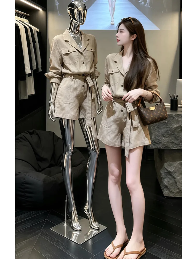 

2026 New Women's Linen Shirt Romper Casual High Waist Slimming Summer Sporty Short Shorts Comfortable Loose Fit Floral Print