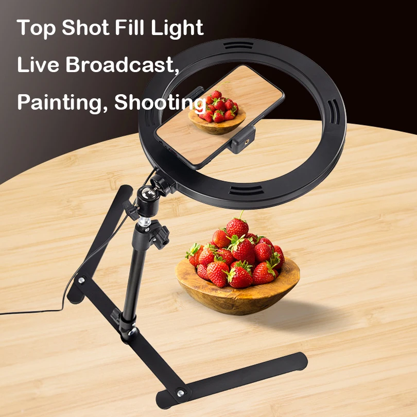 Desk Ring Light with Stand and Phone Holder - 10.5\'\' Desktop Light Ring for Video Recording, Podcast, Selfie, Zoom Lighting