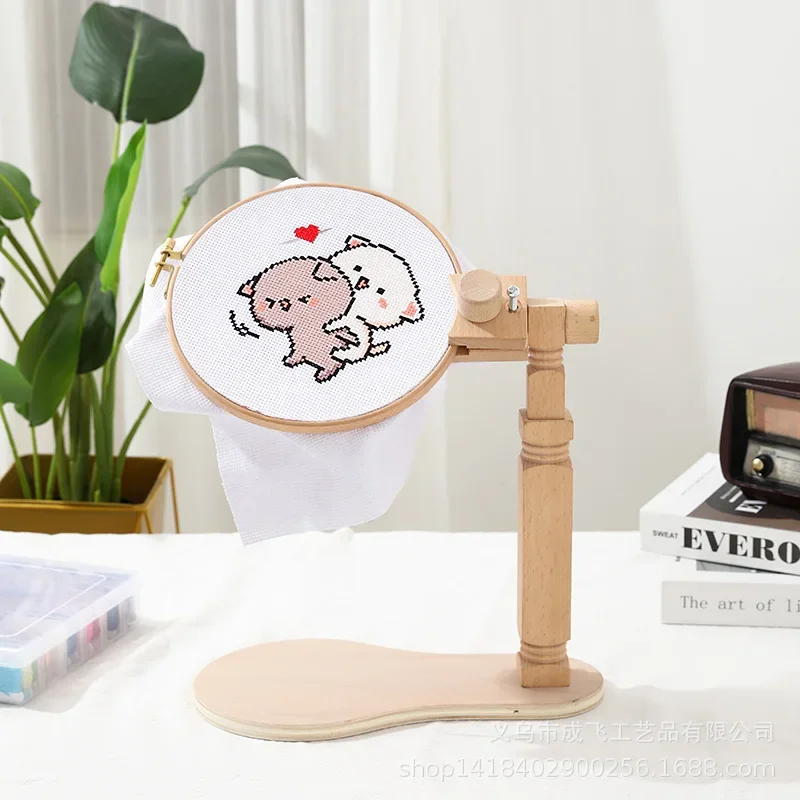 Wooden Embroidery Hoop 360 Rotation Adjustable Desktop Stand Frame Cross Stitch Rack DIY Handmade Mother Gifts Sewing