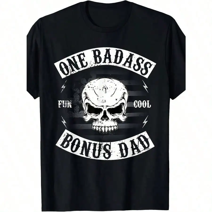 

One Bonus Step Dad Funny Gift Birthday Stepdad T-Shirt with Fancy Print Casual Comfy Tee Short Sleeve Top for Summer Daily Wear