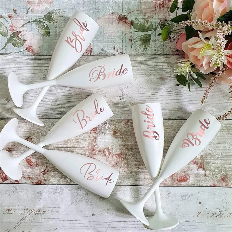 Personalised Champagne Flutes Bridal Shower Favor Hen Party Gift Bridesmaid Flute Acrylic Goblet Wine Cup Wedding Decoration