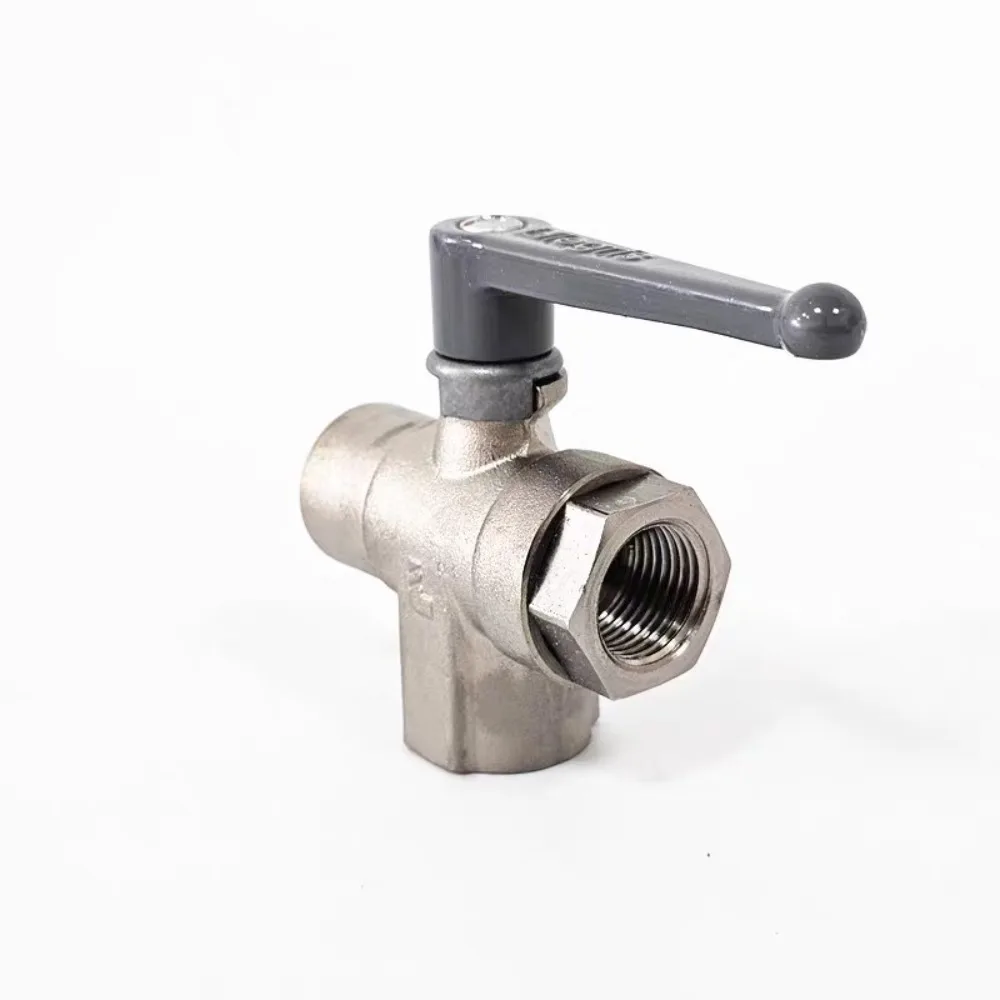 Three position three way right angle manual ball valve for pipeline fluid control system