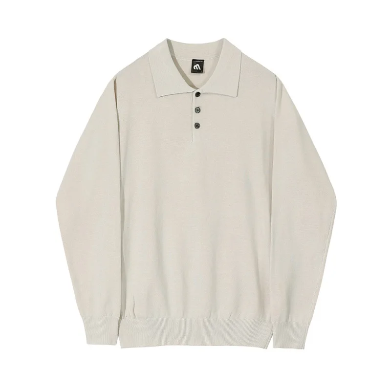 Herfst Koreaanse stijl heren effen kleur turn-down kraag lange mouw knop casual trendy eenvoudige basic truien mannelijke kleding tops