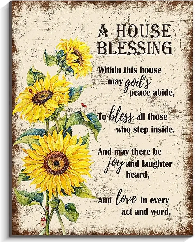 Nichpedr A House Blessing Christian Wall Art Thanksgiving Decorations Religious Housewarming Gifts for Women Blessed Wall Art In