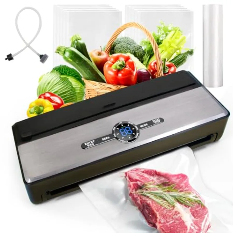 

Автоматический вакуумный упаковщик для продуктов 9-в-1 с резаком, отсеком для пакетов, для сухих, влажных, жидких и мягких продуктов, внешний VAC для банок и контейнеров