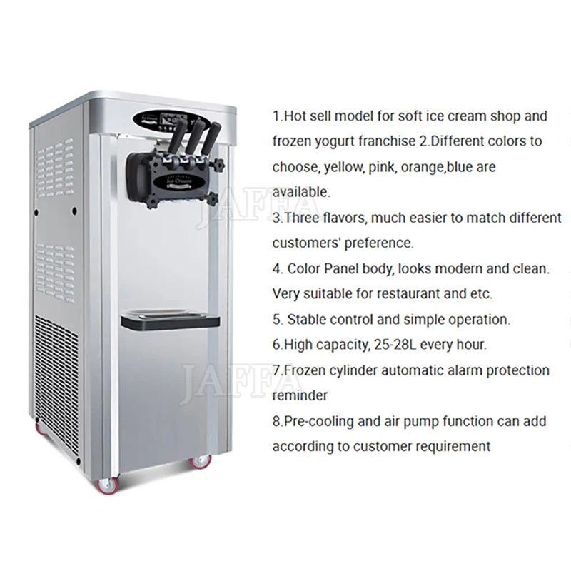 3 Flavor Soft Ice Cream Maker Machine Commercial Stainless Steel Energy Star Certified Milk & Water Compatible