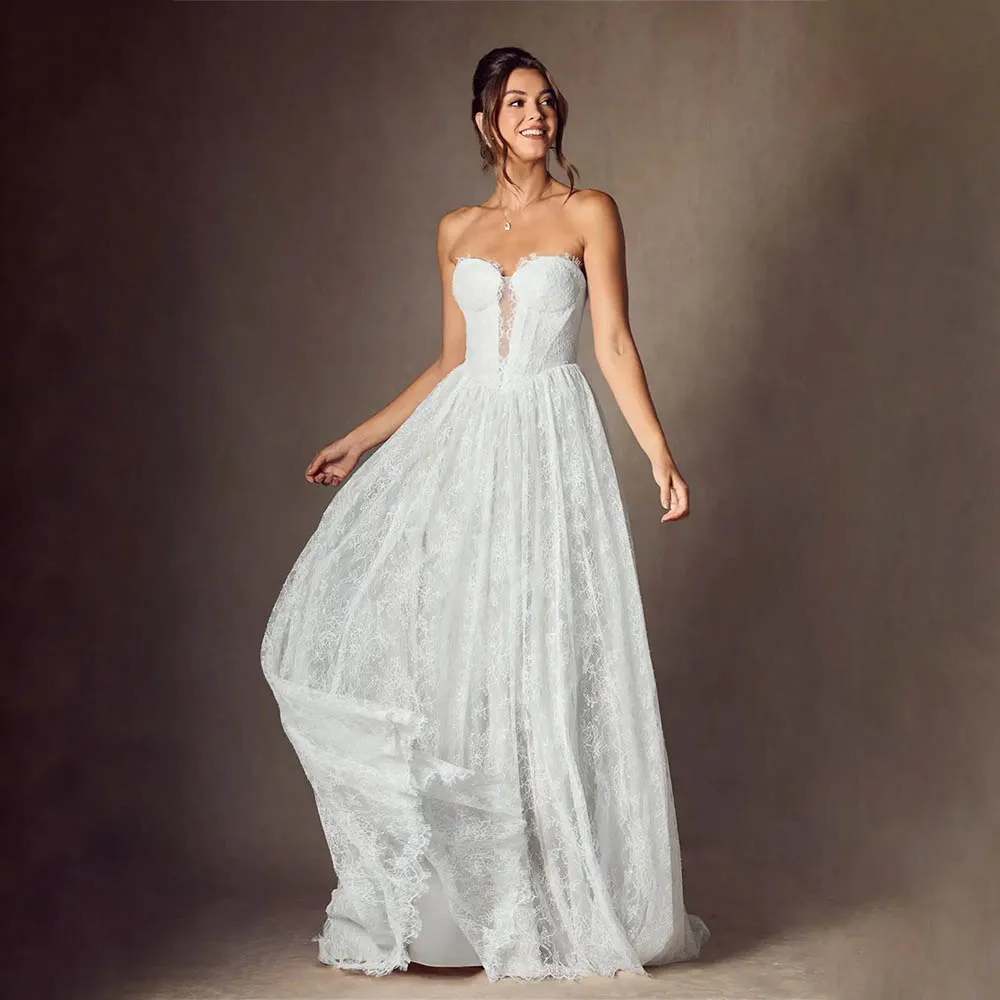 

Unique V-neck Full Lace Bridal Grown A Line Wedding Dresses Custom Made 2026 Vestido De Noival