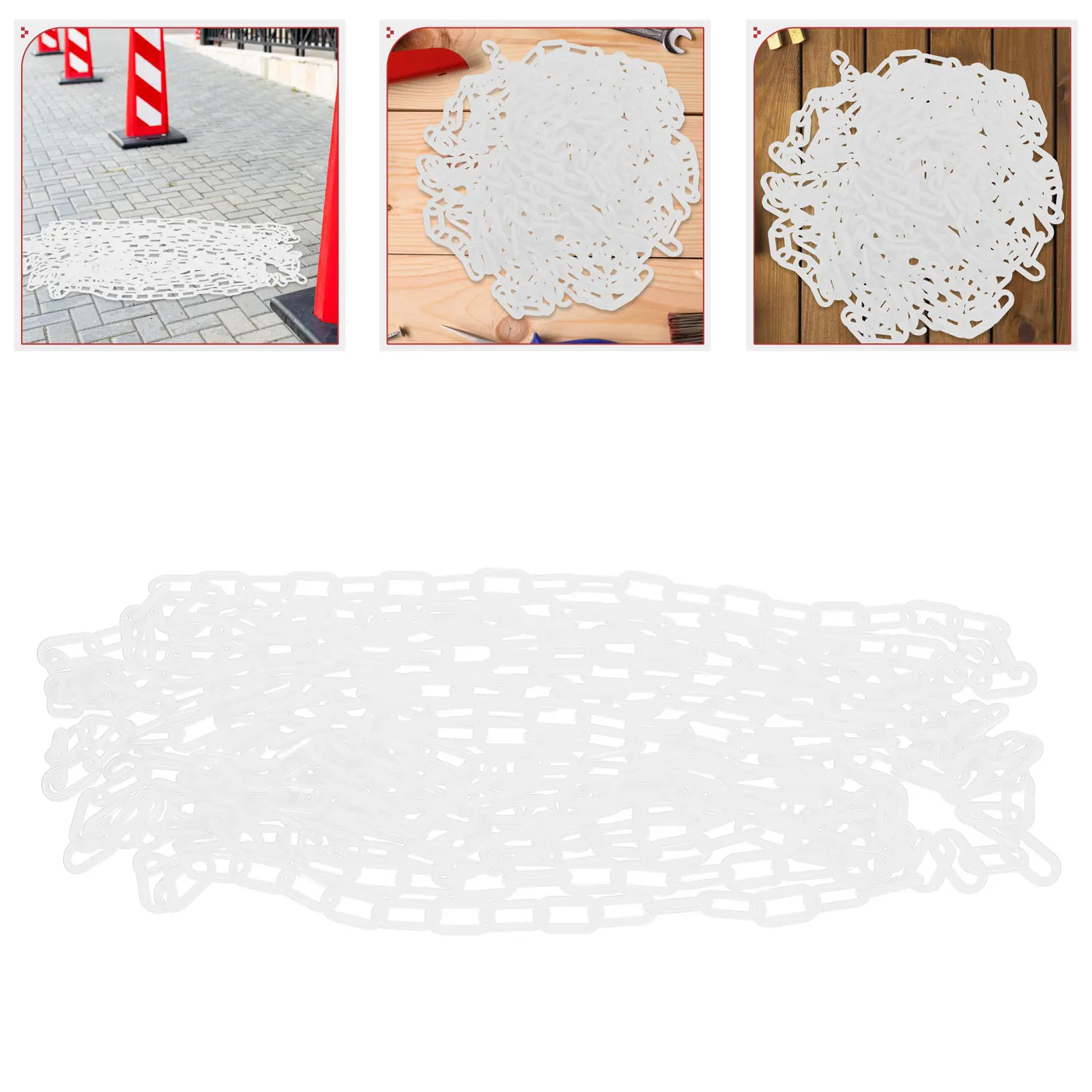 

10M White Plastic Safety Barrier Chain Heavy-Duty Weatherproof High-Visibility Crowd Control Chain for Construction Sites