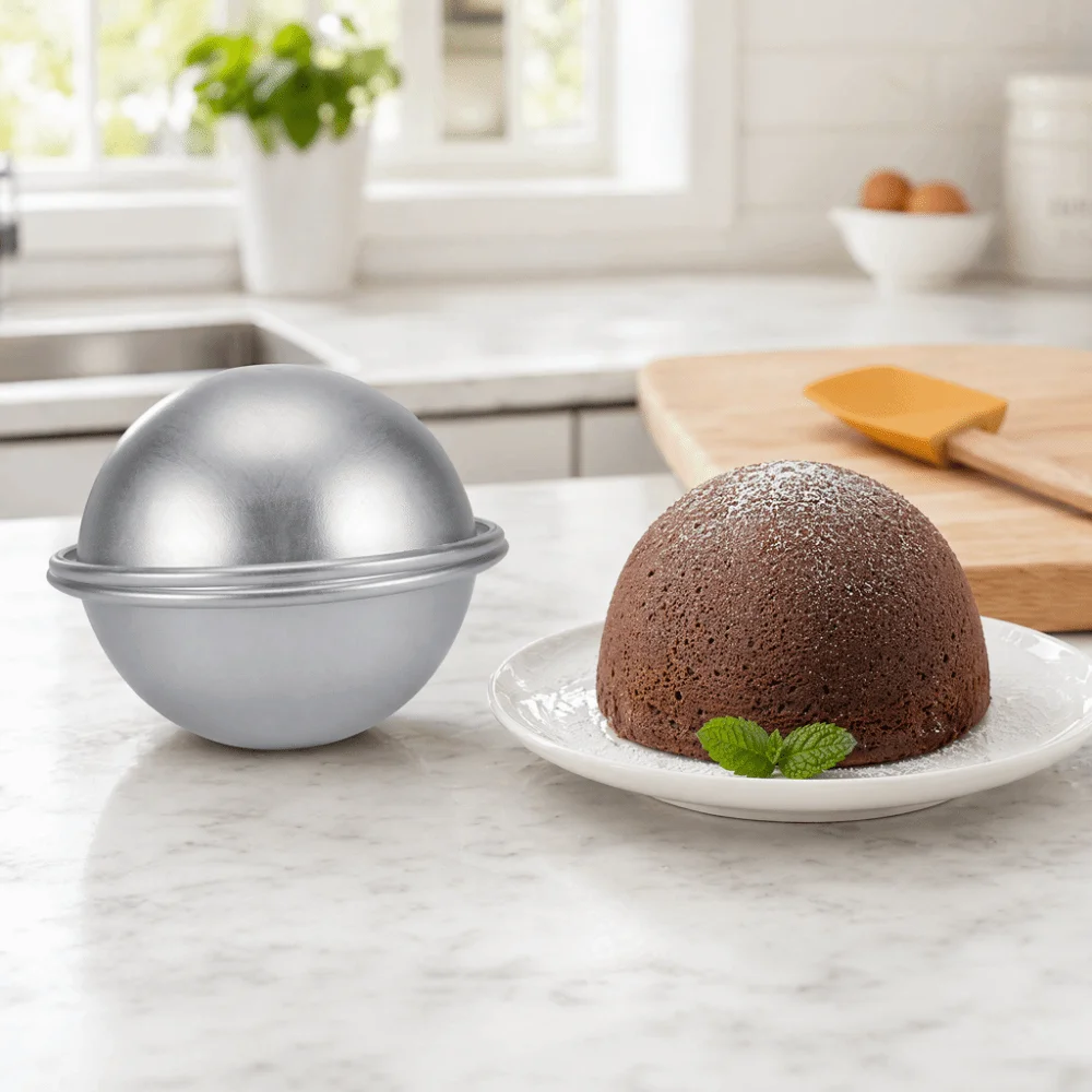 Practical Aluminum Dome Cake Pan Non-Stick Shallow Half Sphere Half Sphere Mold Rolled Rim Edge Silver Cake Mold Pastry Making
