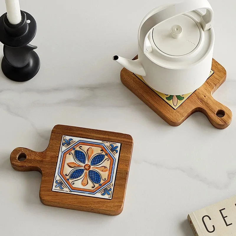 

1pc Floral Wooden Trivet - High-Temperature Resistant Heat-Resistant Kitchen Table Mat, Vintage Dining Mat, Insulation Pot Pad