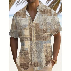 Summer Retro Men's Shirt Fashion Lattice Print Hawaii Shirt Casual Short Sleeve Cardigan Top Street Vintage Overszied Clothing