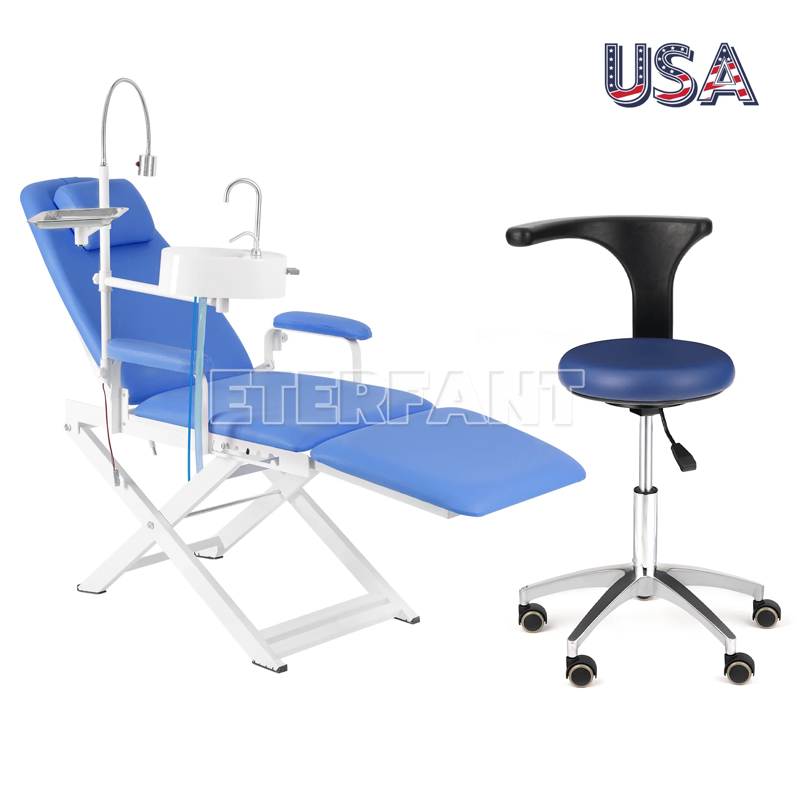 

ETERFANT портативный табурет для помощника стоматологического врача, мобильный стул, синий/эрогономичный складной стул со светодиодной подсветкой, регулируемая высота и угол