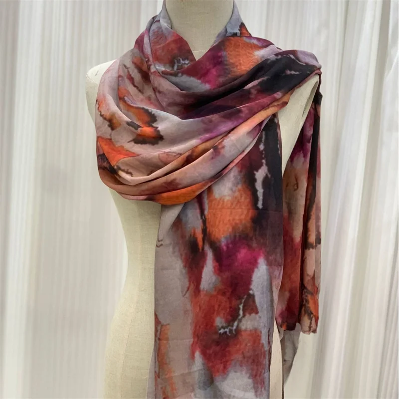 New Arrival Watercolour Floral Printed Breathable Light Weight Soft Cotton Rayon Viscose Woven Muslim Women Shawl Hijab Scarf