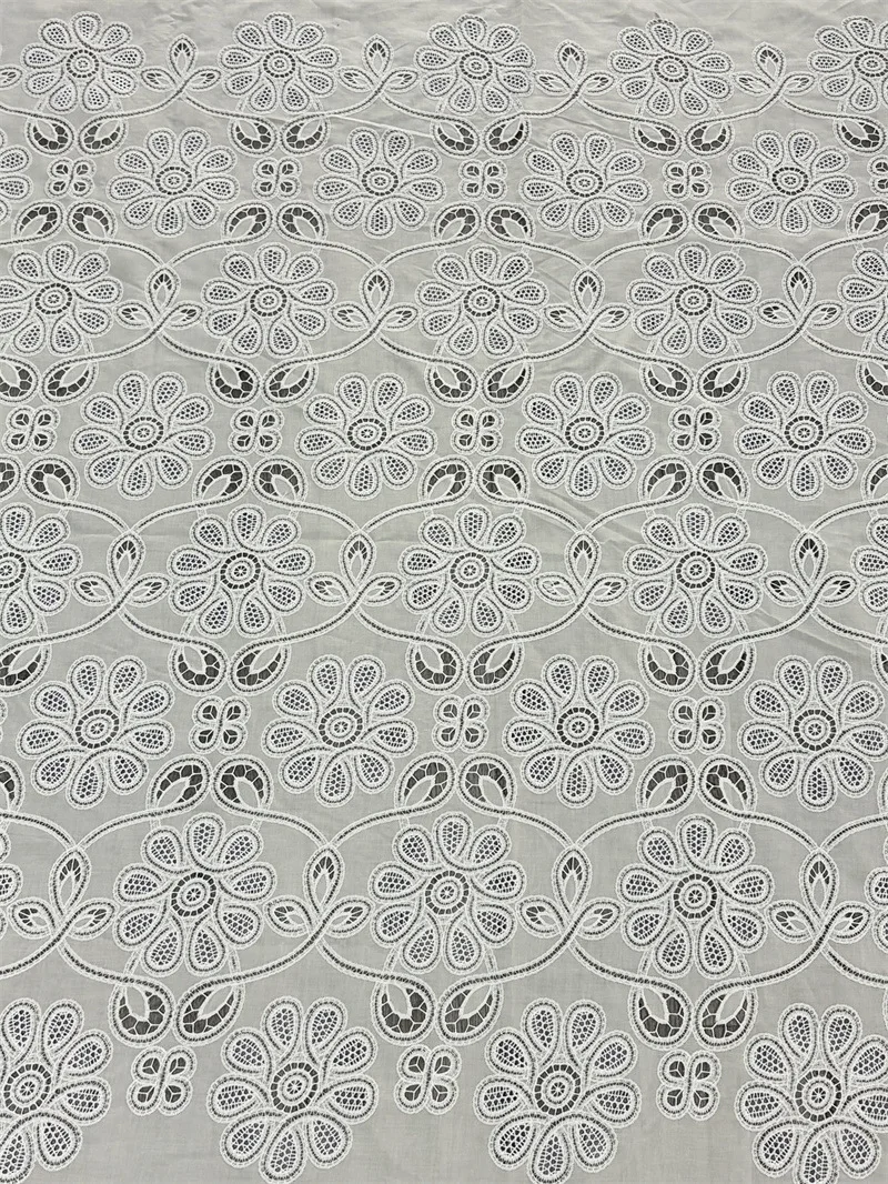 French-style hollow-out laser embroidered floral 100% cotton fabric for dresses, clothing,DIY sewing supplies view 6