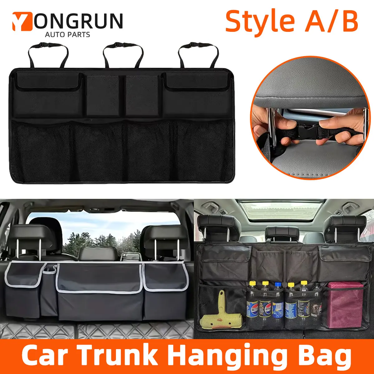 YONGRUN 1 Stück Universelle Auto-Rücksitz-Aufbewahrungstasche Wasserdichte Faltbare Mehrtaschen-Aufbewahrungstasche mit Netz