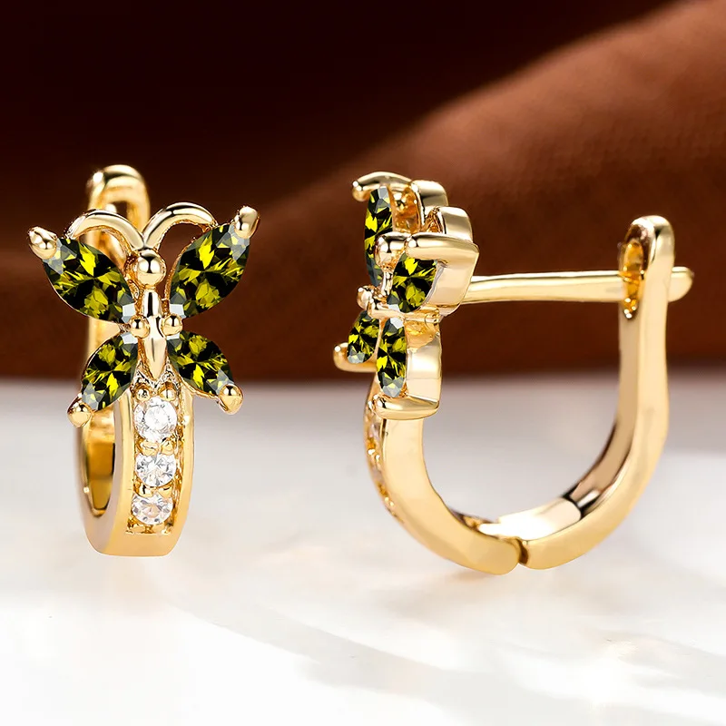 European and American Countryside Style Earrings with Zircon Inlaid Small Butterfly Ear Buckles for Women's Short Jewelry Pieces