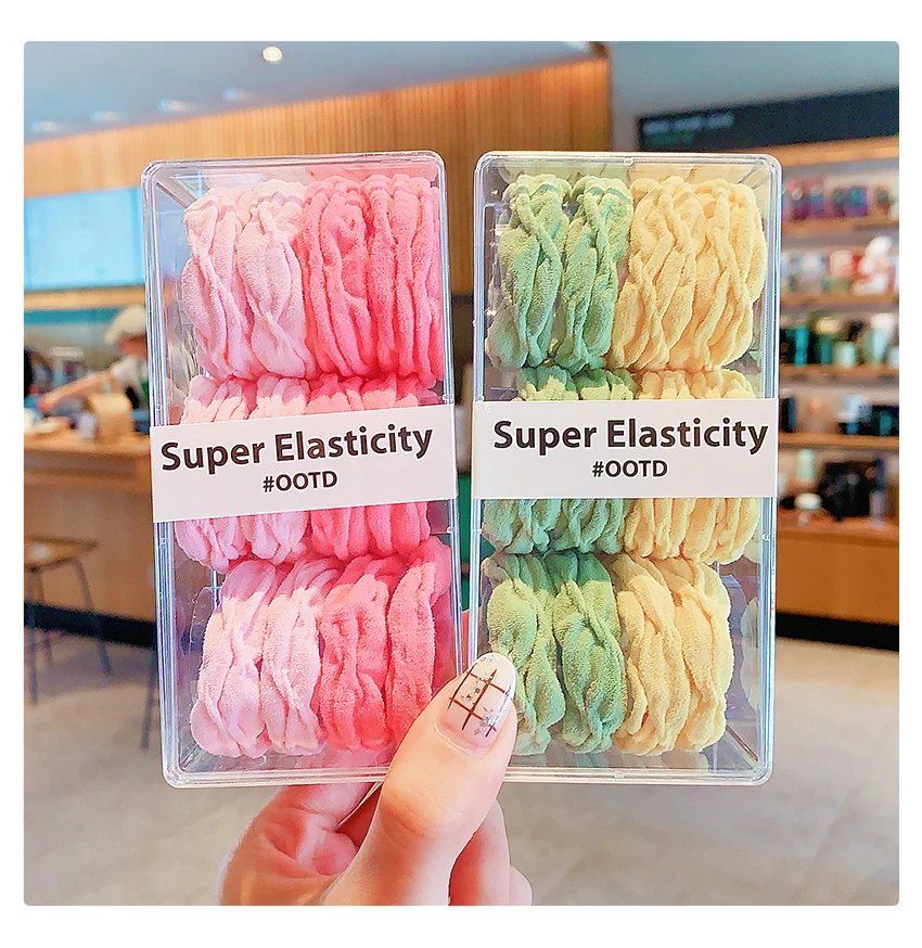 Neue 12er-Box Rüschen-Haargummis für Damen und Mädchen, hochelastische Haargummis aus Stoff, koreanische Macaron-Farben, Pferdeschwanz-Haargummis, Geschenk 2026 – Detail 8