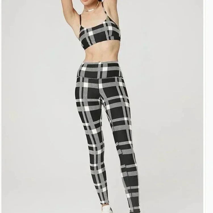 

AL Yoga Leisure Sports Set Chest Mat Checkered Print Advanced Yoga Fitness Set Sexy and Comfortable Sports Wear Yoga Set