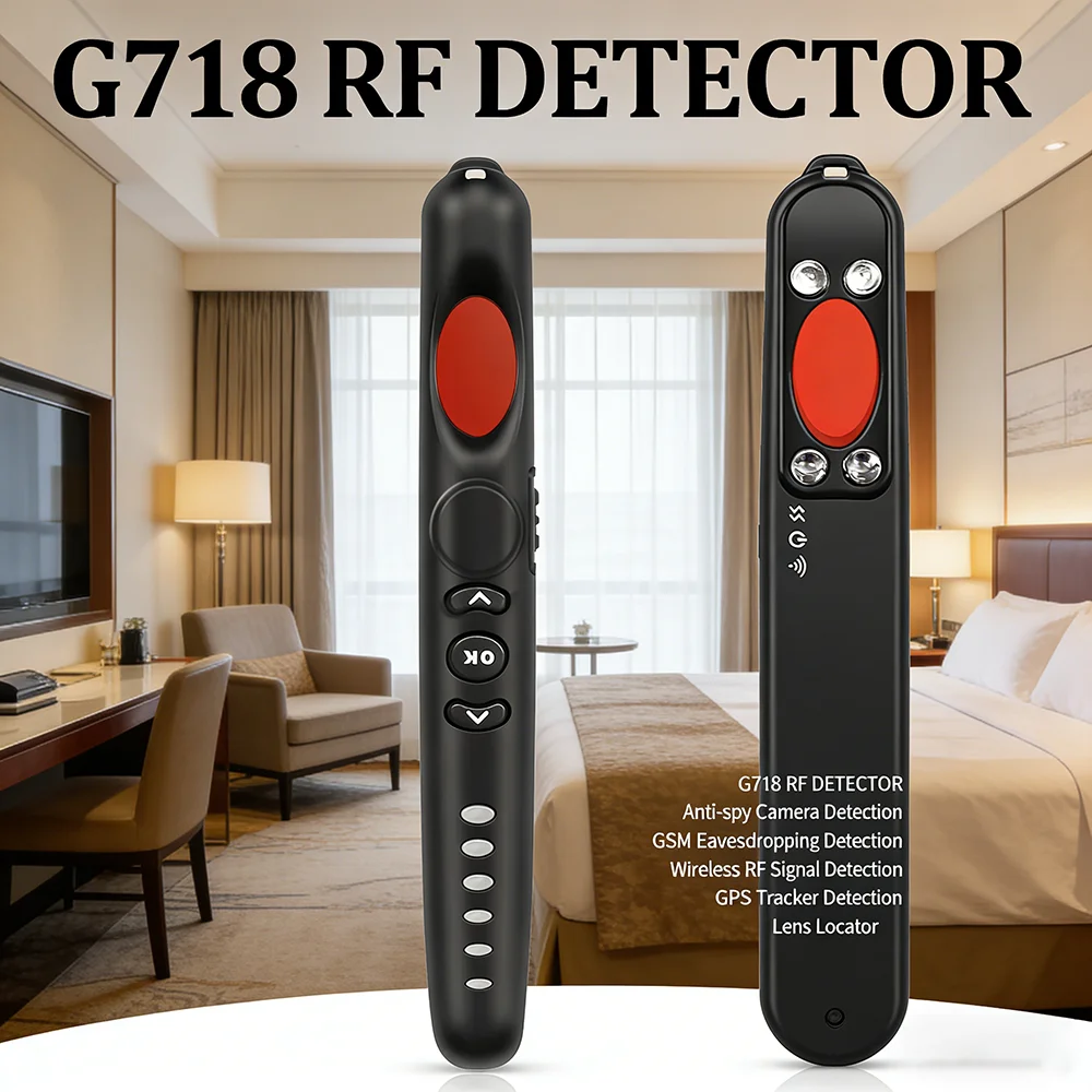 

Портативный детектор скрытых камер и GSM-жучков, беспроводной RF-искатель сигналов, локатор GPS-трекеров, сканер G718