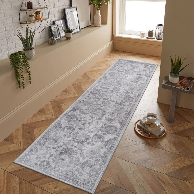 

NAAR MARFI Collection 2X8 Grey / Silver / Oriental Runner Rug