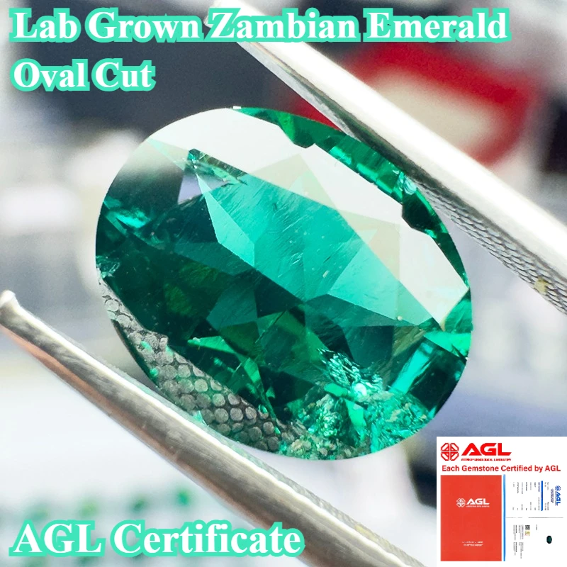 

Hot Sell Lab Grown Zambian Emeralds Hydrothermal Hand Oval Cutting with Cracks Inclusions Inside Selectable AGL Certificate