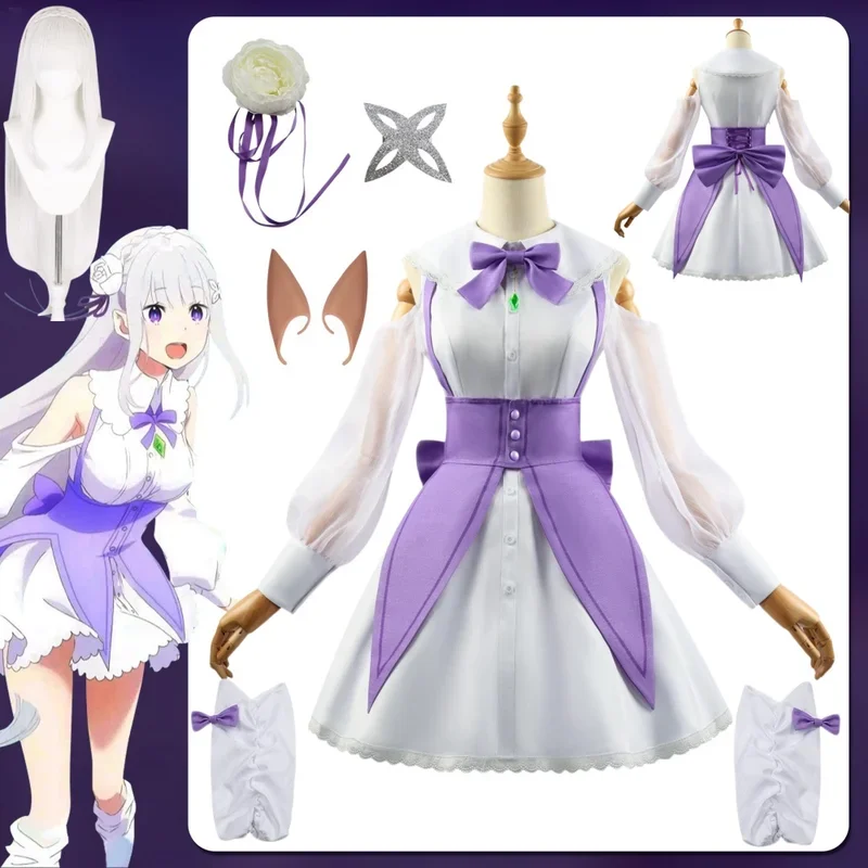 Emilia Lolita Appointment Full Dress Cosplay Anime Emiria Re Life In A Different World From Zero Costumes Wig