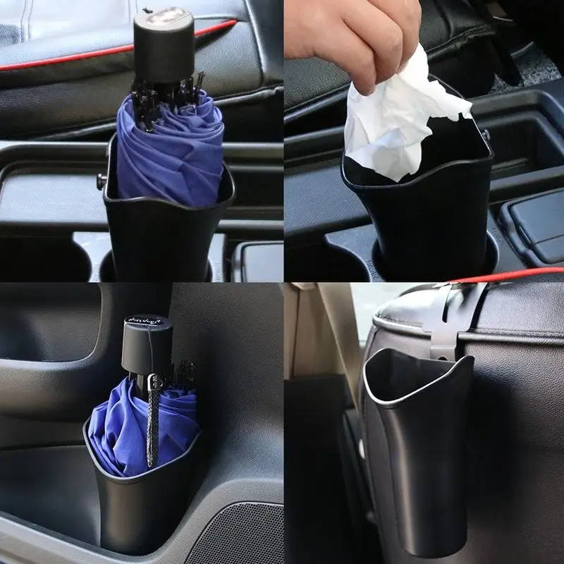 Multi-Function Auto Car Umbrella Holder Bucket Storage Box Bucket Garbage Can Hanging Organizer Black