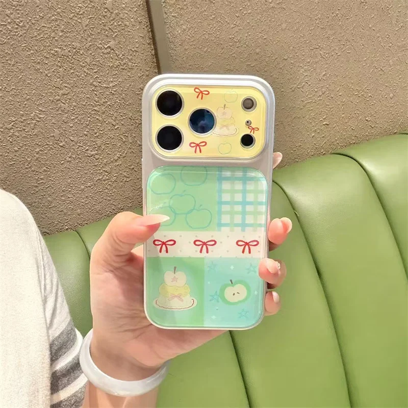 

Cute Fruit Apple Ribbon Phone Case for iPhone 14 15 16 17 Pro Max Shockproof Protective Cover Aesthetic Kawaii Case for Girls Wo
