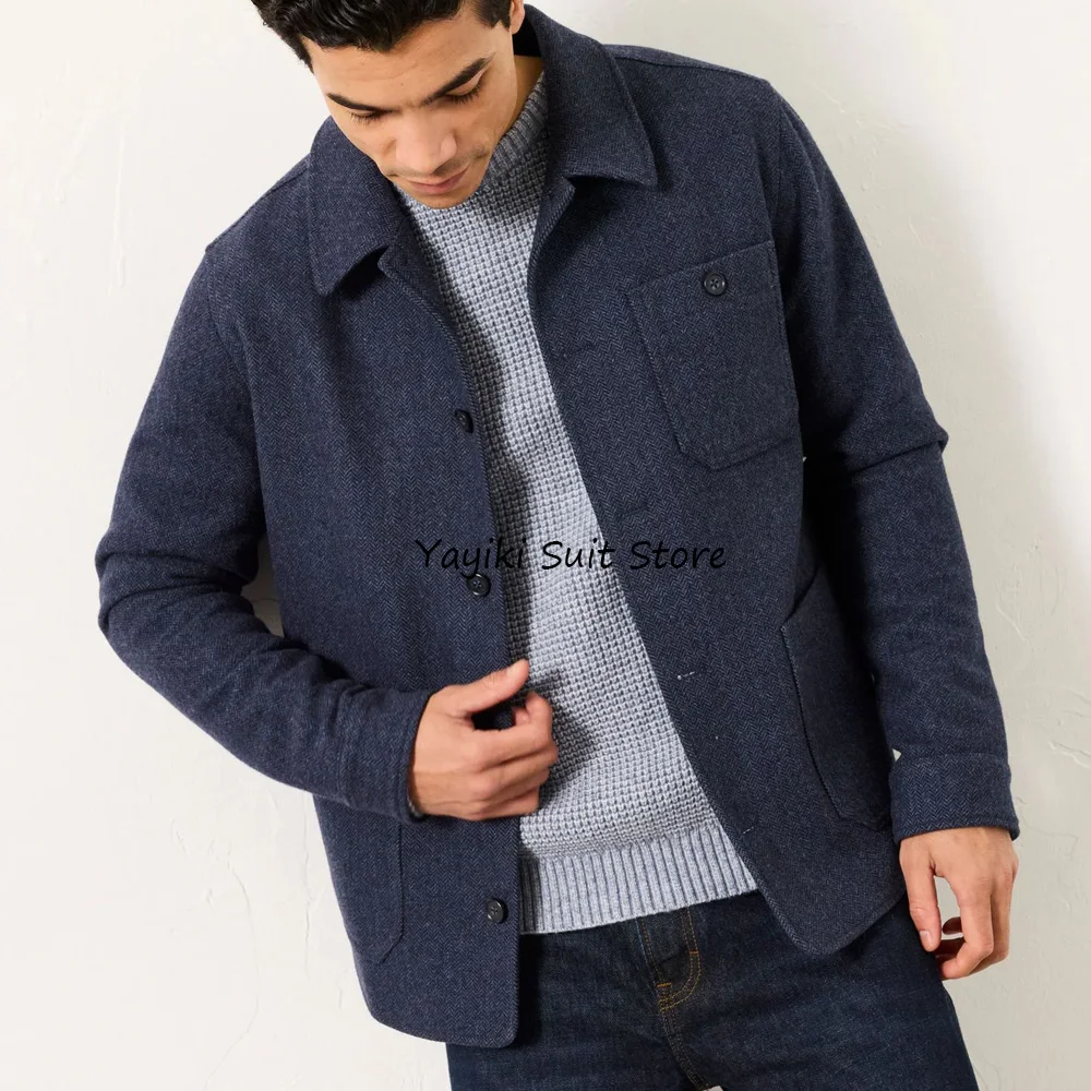 

Herringbone Fabric Casual Suit Jackets Single-breasted Men's Social Coat Urban Blazers Casual and Stylish Lapel Collar Man Suits