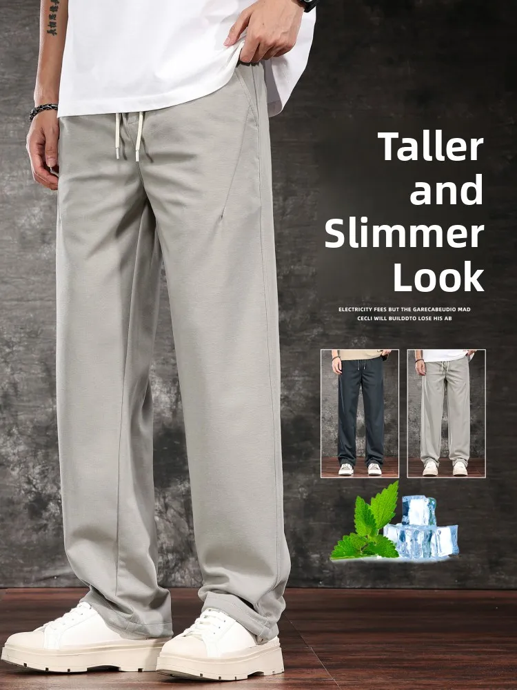 

Men's Loose Straight Leg Casual Pants Summer Thin American Retro Wide Leg Sweatpants Comfortable Loose Fit Long Trousers