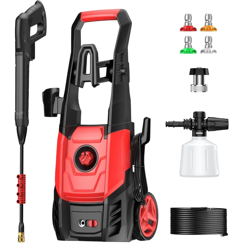 Limpiador portátil de alta presión con caudal de 2,5 GPM, 4 boquillas de conexión rápida y cañón de espuma