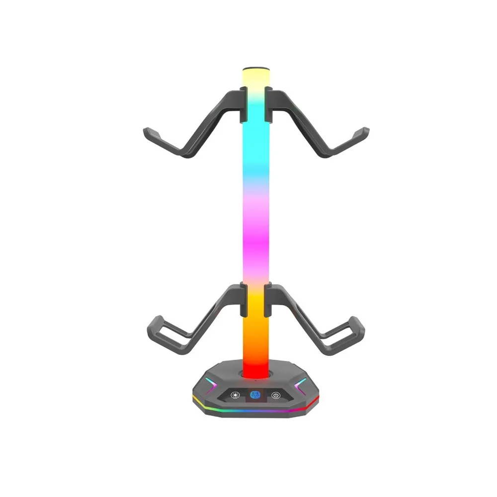 Black RGB Earphone Hanger LED Lighting Data Transmission Headphone Bracket Dual USB Ports Gaming Headset Display Rack Desk
