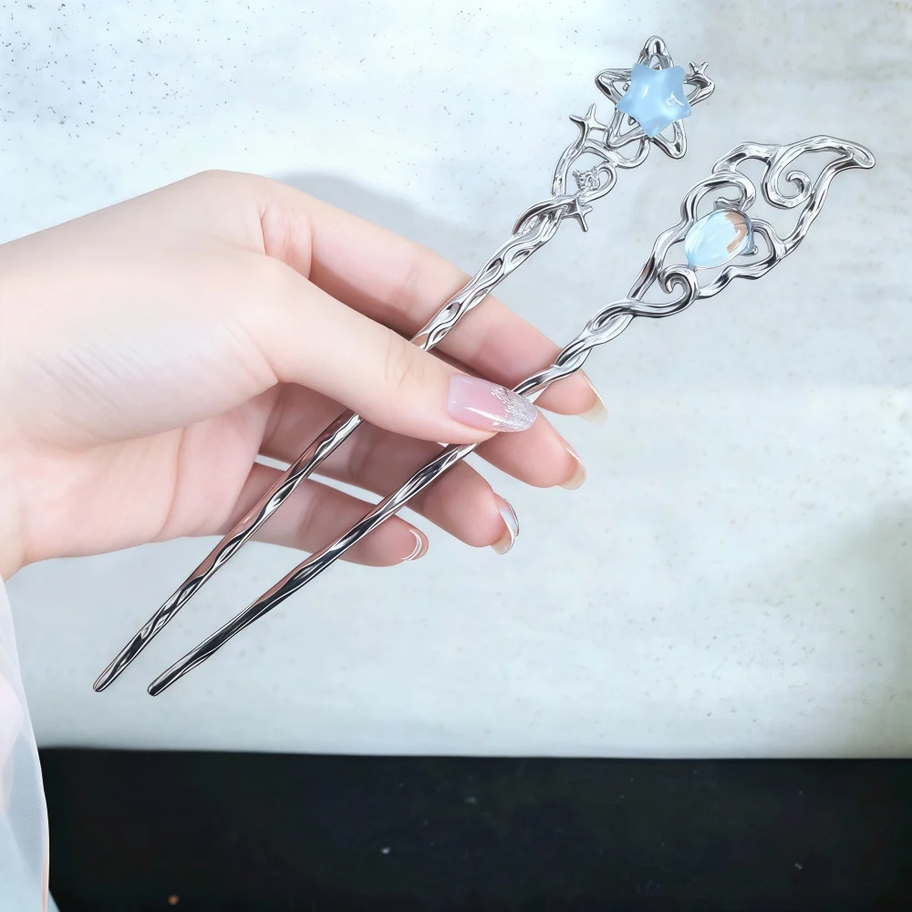 Ancient Stlye Alloy Hair Sticks for Women Girls Metal Simple Hairpins Star Hair Chopstick Hair Styling Tools Gift