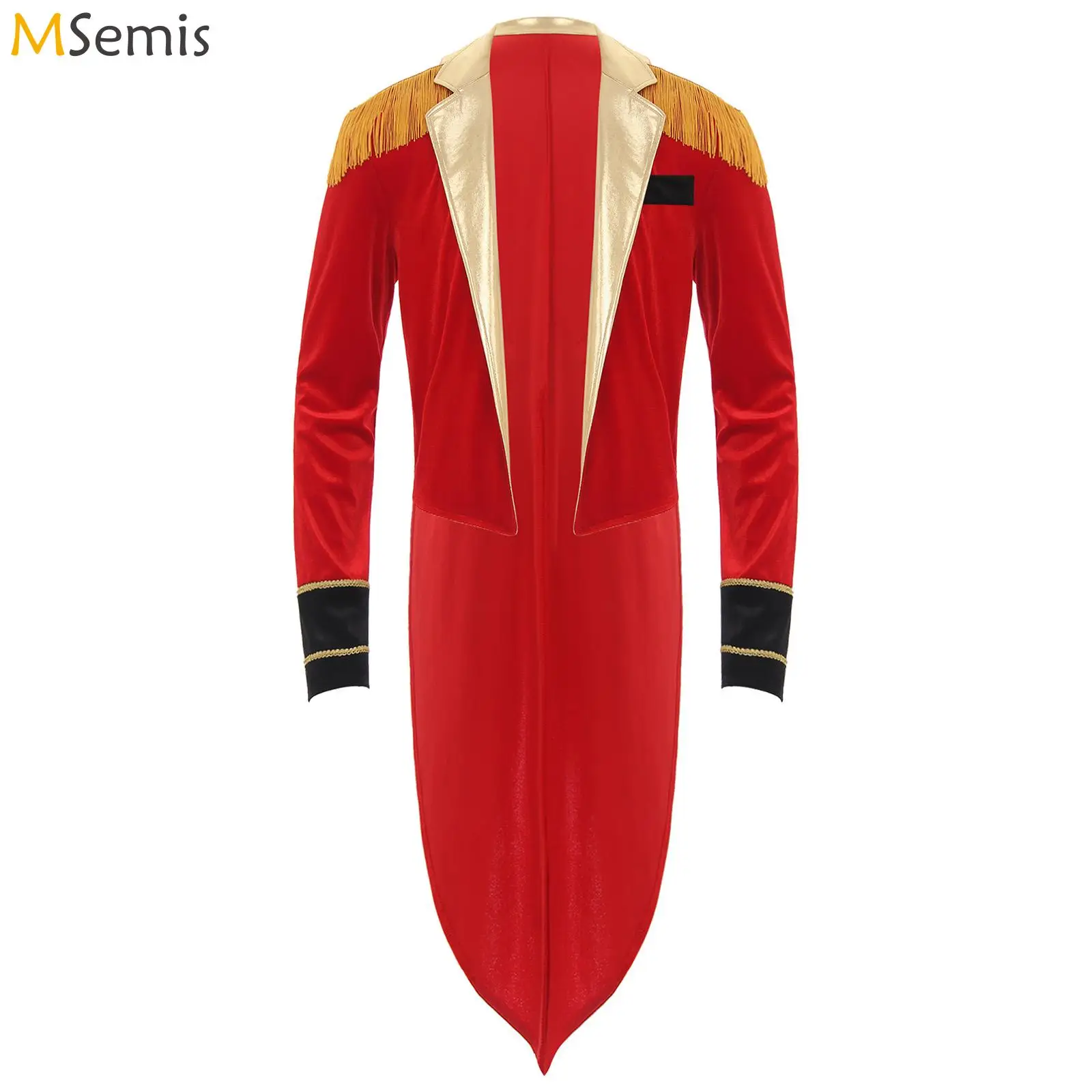 

Mens Circus Ringmaster Circus Cosplay Outfit Jacket Tailcoat Tassel Metallic Lapel Swallow-Tailed Coat Magic Show Jacket Costume